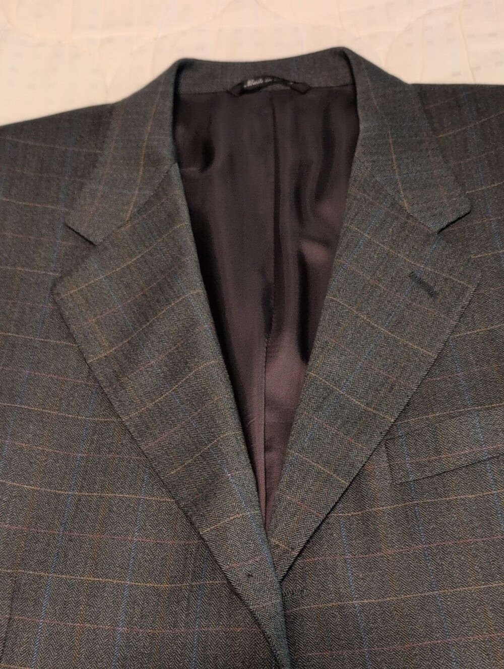 Canali!! Charcoal Gray/Olive Windowpane Wool Sport Coat 44R, VG